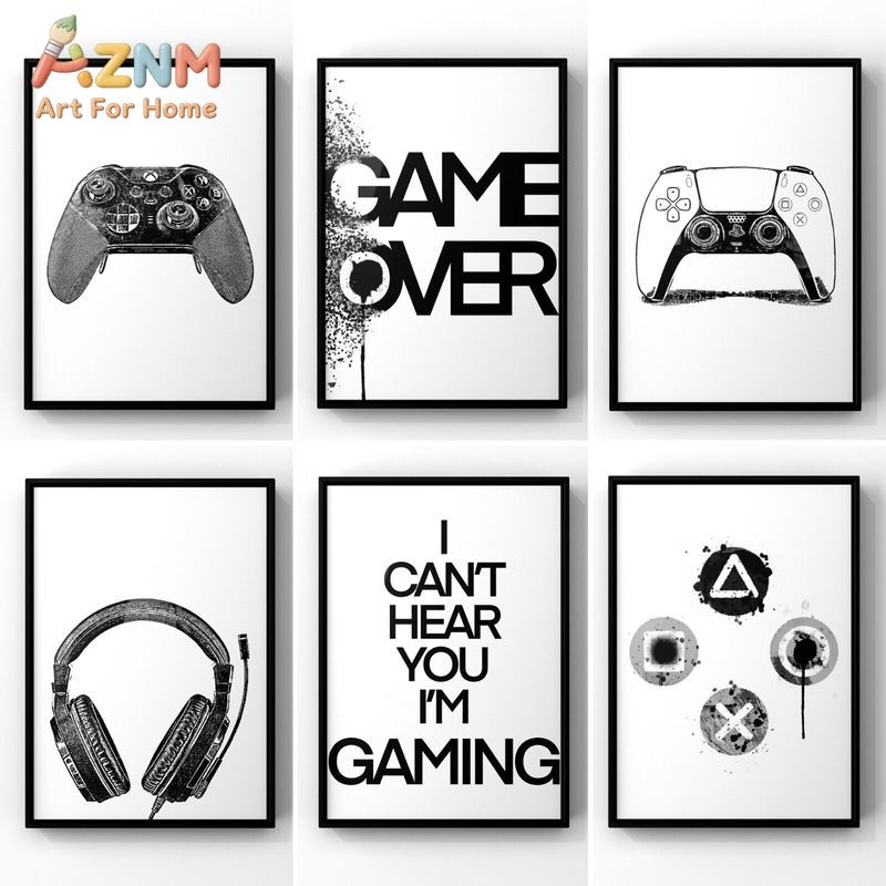 AZNM Black White Gaming Canvas - Gaming Accessories For Room recension och pris